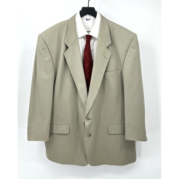 vintage 90s PIERRE BALMAIN jacket blazer sport coat 100% wool designer khaki 50R - Picture 3 of 9